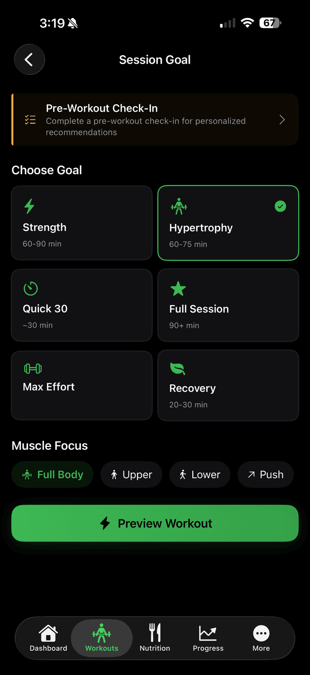 Session Goal picker for Smart Suggest workouts