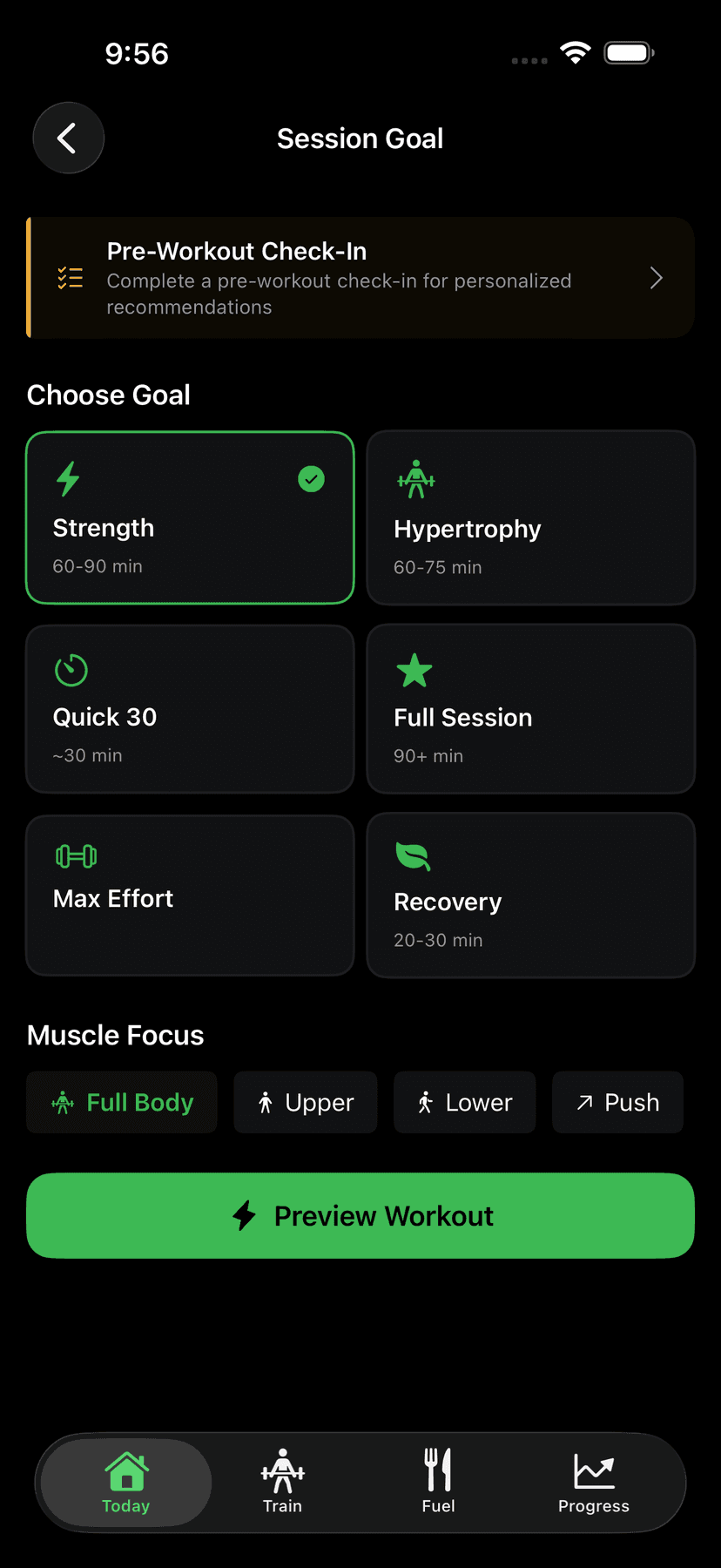 Session Goal picker for Smart Suggest workouts